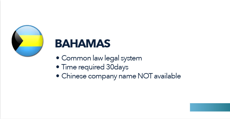 Bahamas
Common law legal system
Time required 30days
Chinese company name NOT available
