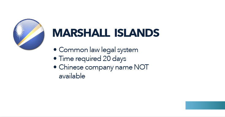 Marshall Islands
Common law legal system
Time required 20 days
Chinese company name NOT available
